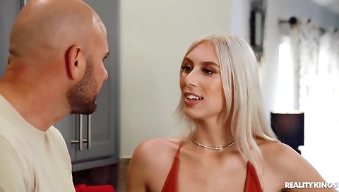 Hot blonde with huge tits fucked in bed